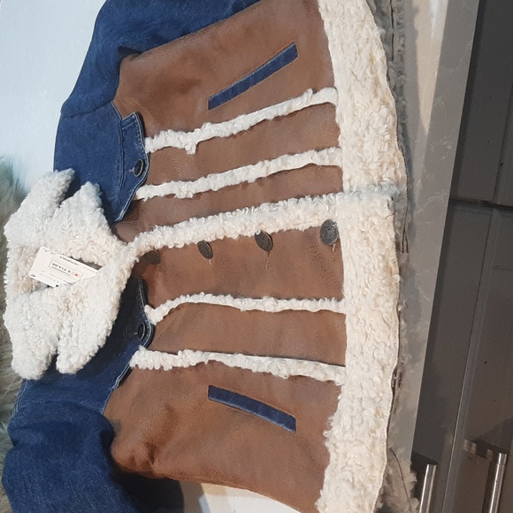 Desigual Blue and Brown Denim Jacket with Shearling - Picture 5 of 11